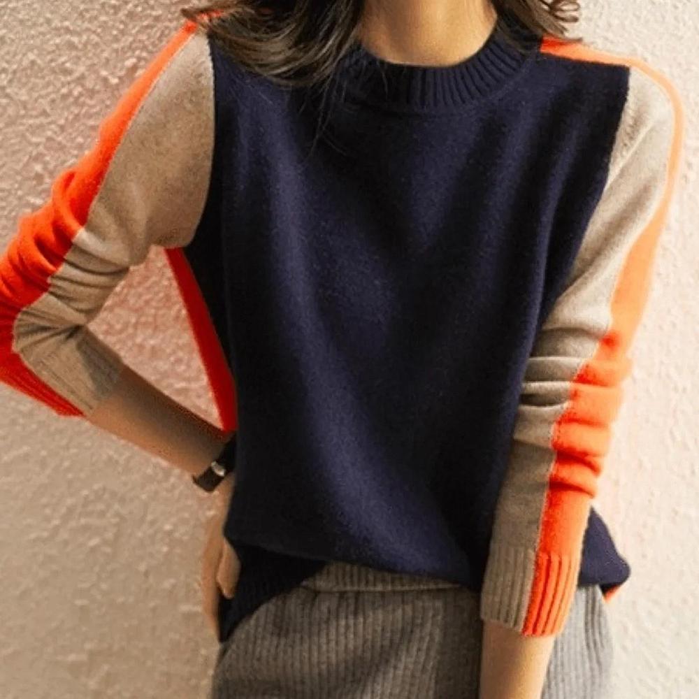 Levoire | Bleu Marine Et Orange Pull Avec Rayures Rétro XXL (52 54)