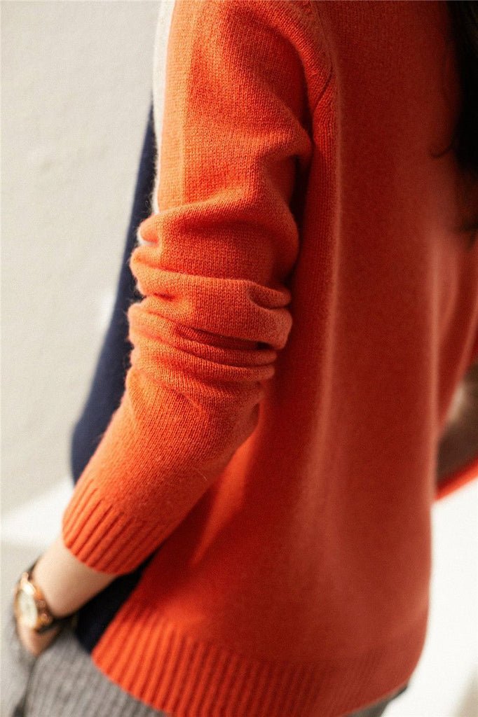 Levoire | Bleu Marine Et Orange Pull Avec Rayures Rétro