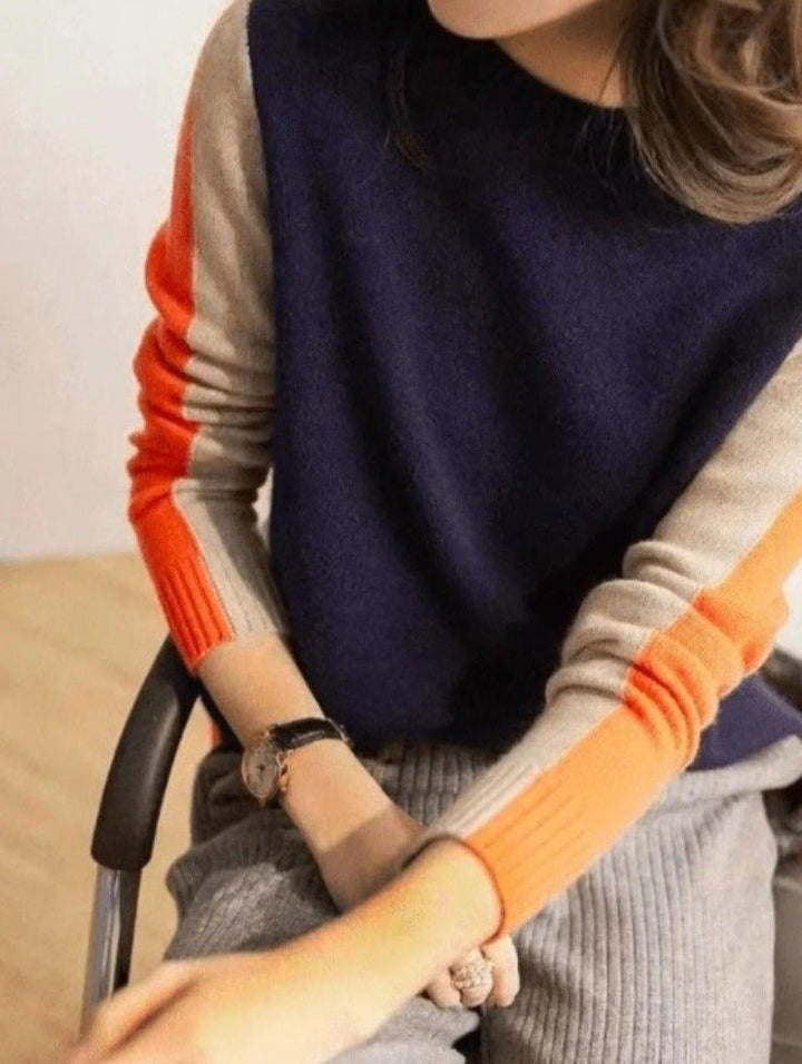 Levoire | Bleu Marine Et Orange Pull Avec Rayures Rétro