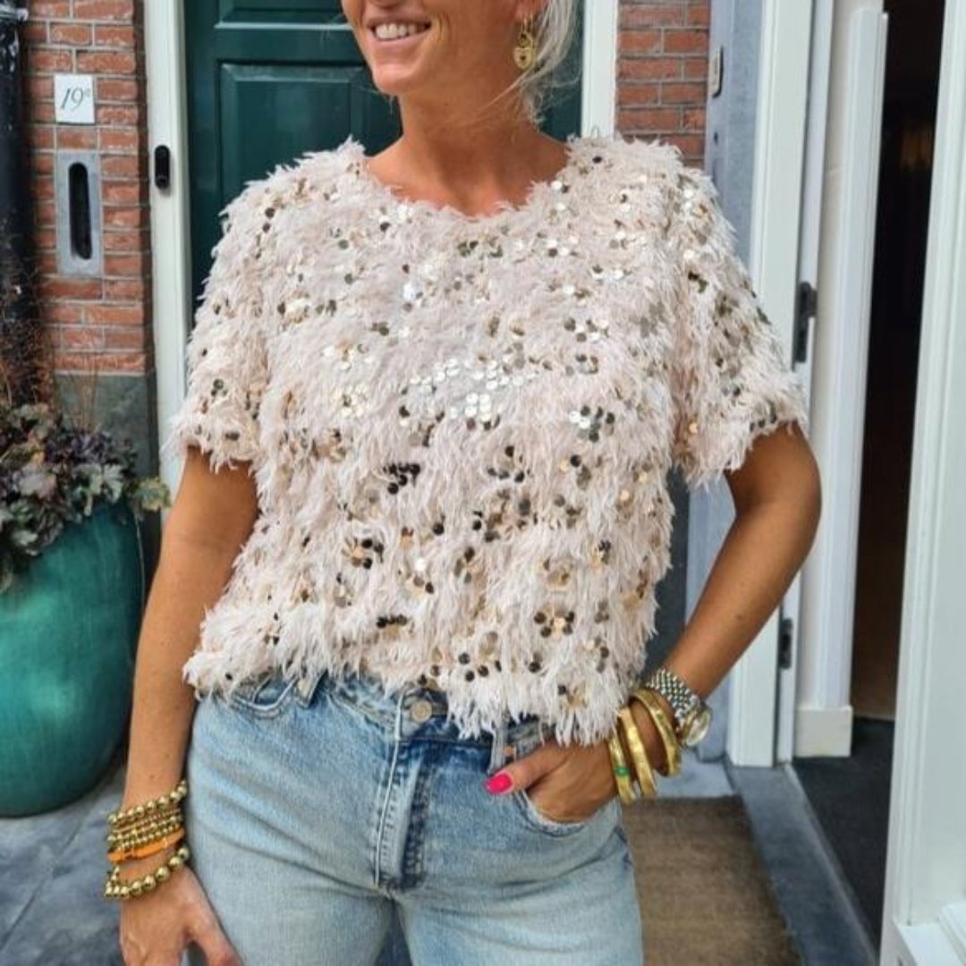 Levoire | T-Shirt Glamour Avec Plumes Et Paillettes