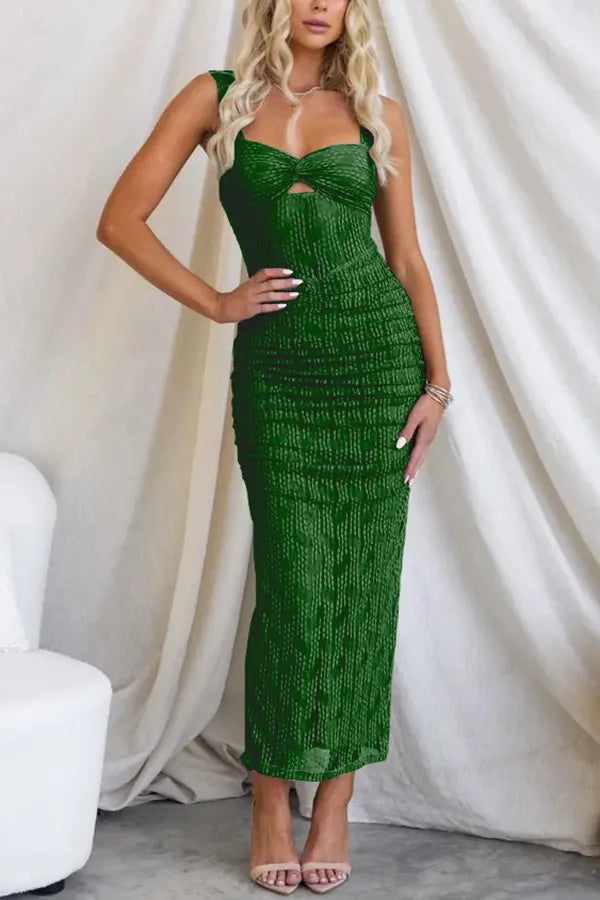 Levoire | Robe Maxi En Tulle Ruché Élégante, Flatteuse & Chic Vert foncé