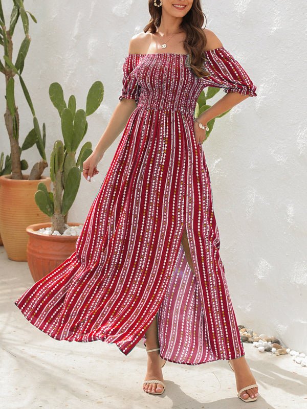 Levoire | Robe à fente imprimée à rayures verticales Robe de vacances à une épaule