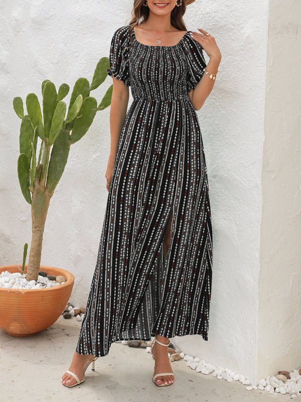 Levoire | Robe à fente imprimée à rayures verticales Robe de vacances à une épaule