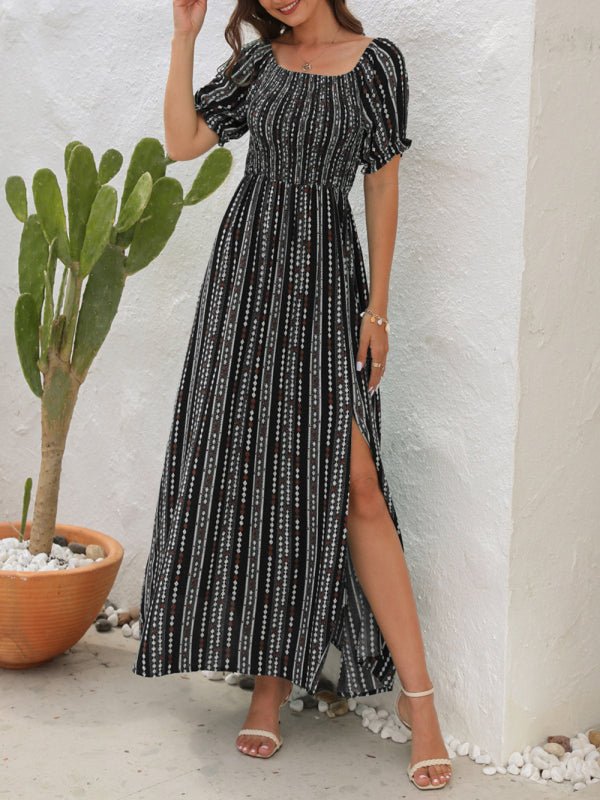 Levoire | Robe à fente imprimée à rayures verticales Robe de vacances à une épaule