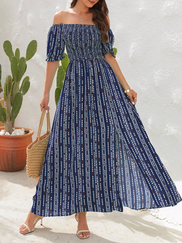 Levoire | Robe à fente imprimée à rayures verticales Robe de vacances à une épaule