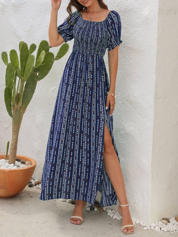Levoire | Robe à fente imprimée à rayures verticales Robe de vacances à une épaule
