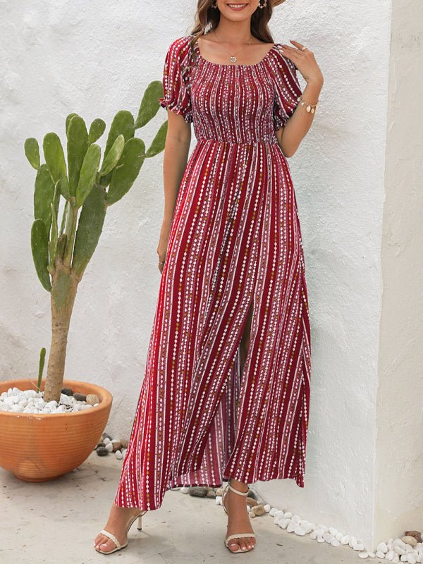 Levoire | Robe à fente imprimée à rayures verticales Robe de vacances à une épaule