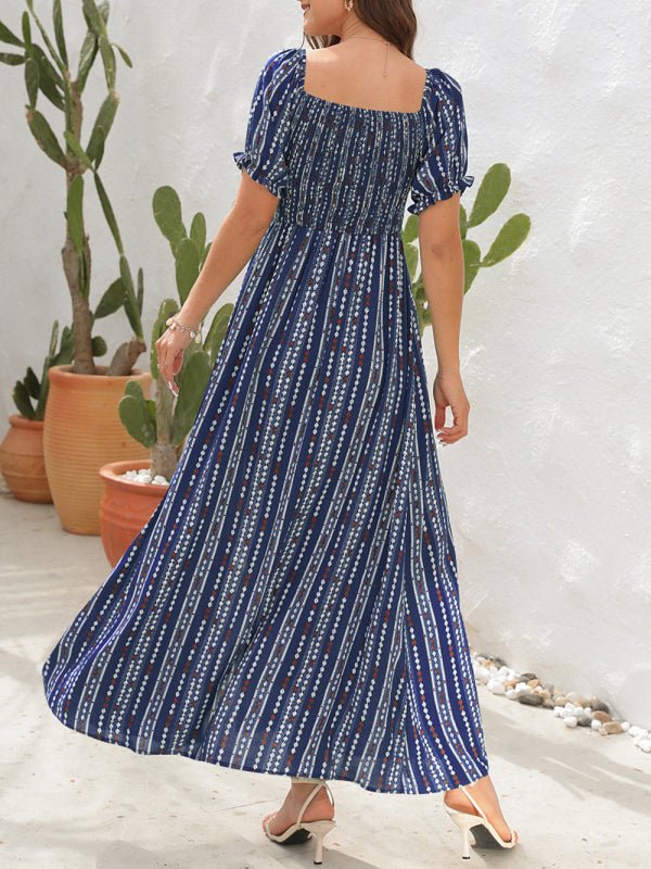 Levoire | Robe à fente imprimée à rayures verticales Robe de vacances à une épaule