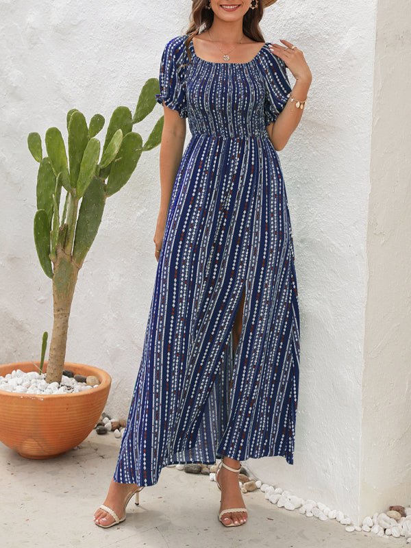 Levoire | Robe à fente imprimée à rayures verticales Robe de vacances à une épaule