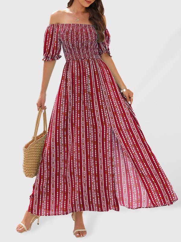 Levoire | Robe à fente imprimée à rayures verticales Robe de vacances à une épaule Rot