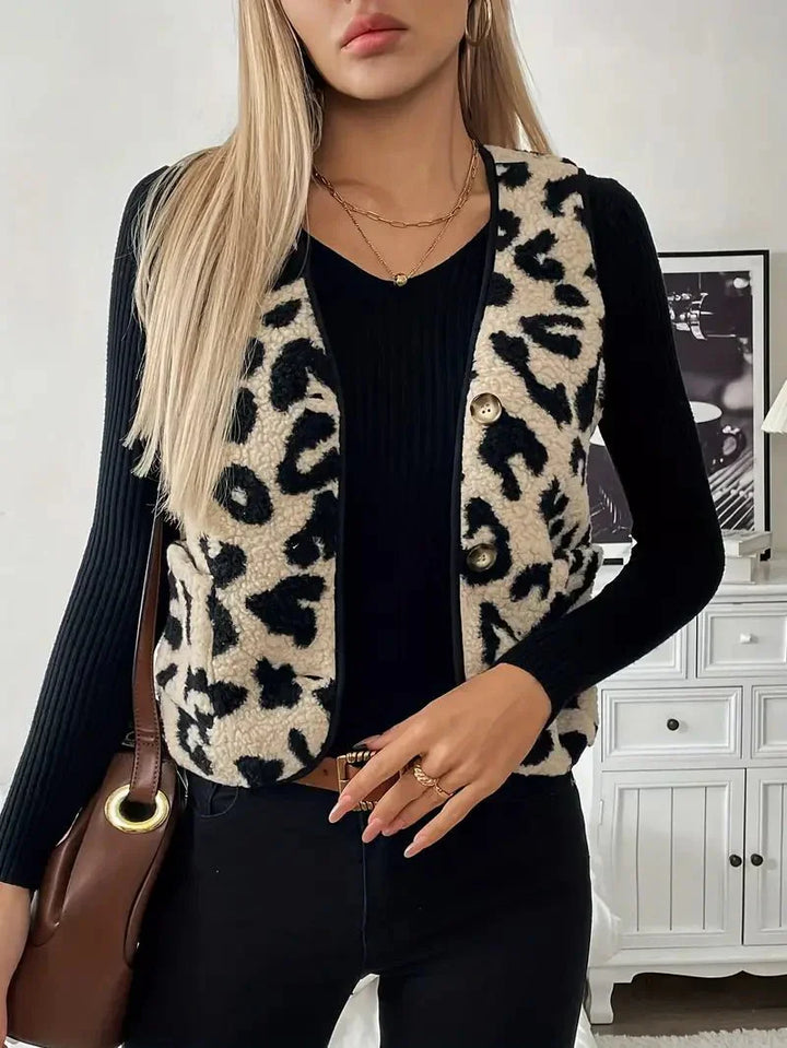 Levoire | Gilet Sans Manches Avec Motif Léopard Pour Femmes Beige