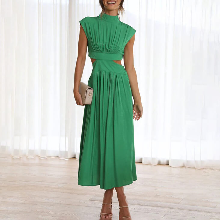 Levoire | Robe femme avec encolure plissée Vert