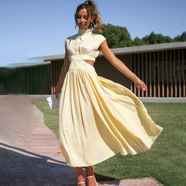 Levoire | Robe femme avec encolure plissée Jaune