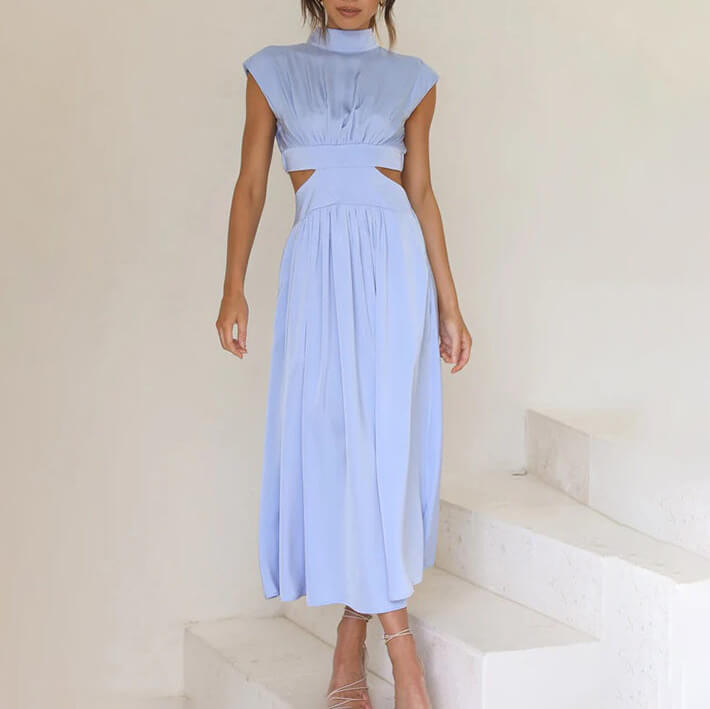 Levoire | Robe femme avec encolure plissée Bleu azur