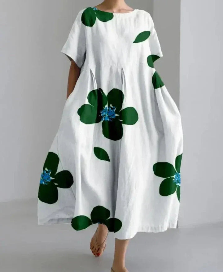 Levoire | Robe En Lin Avec Un Motif Floral Surdimensionné Pour Femmes Vert