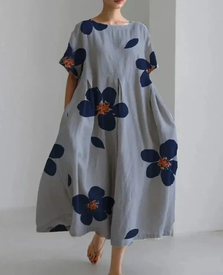 Levoire | Robe En Lin Avec Un Motif Floral Surdimensionné Pour Femmes Gris