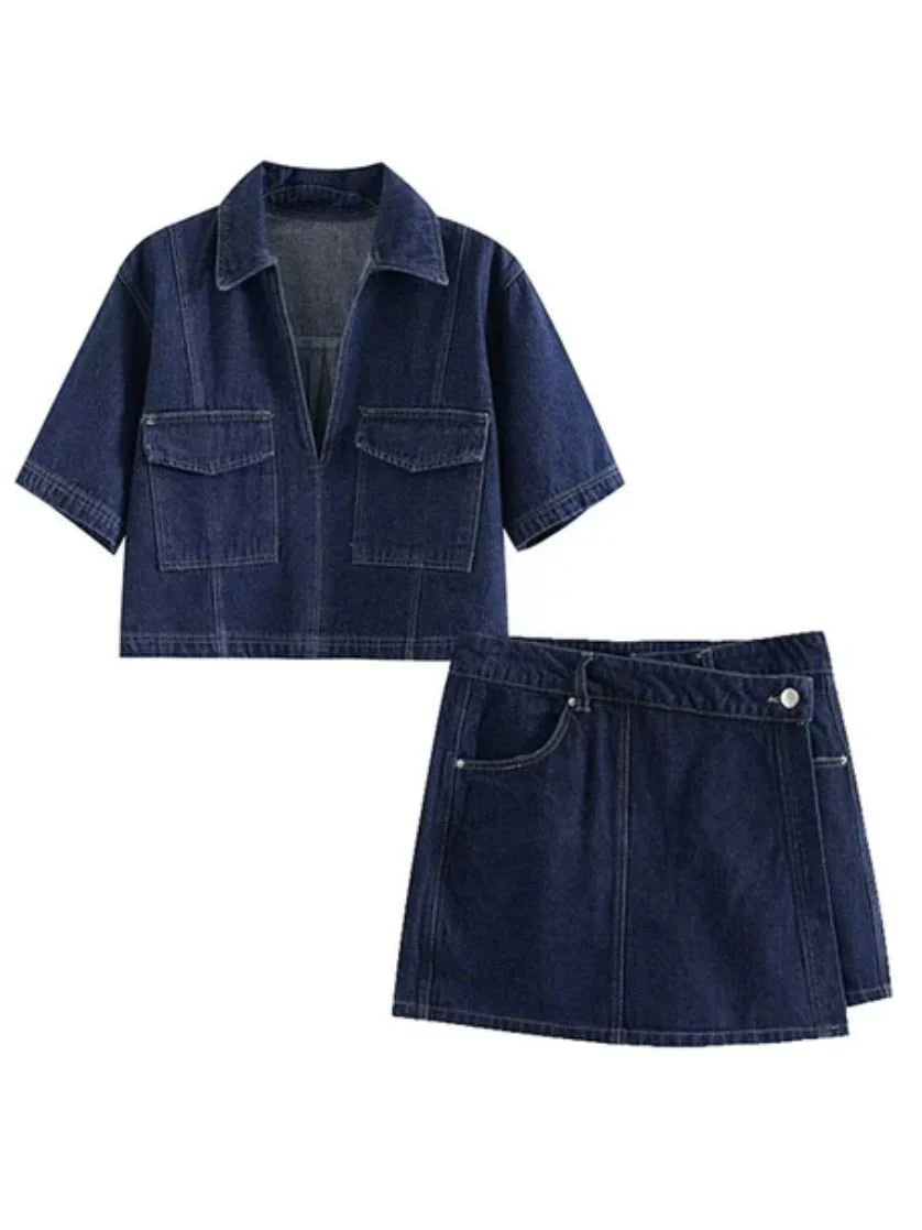 Levoire | Shorts En Denim Élégants Et Haut Avec Décolleté En V Moderne