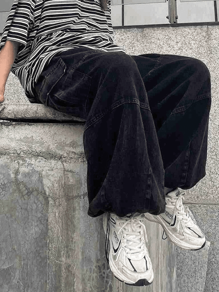 Levoire | Jean Cargo Baggy Weinlese Noir
