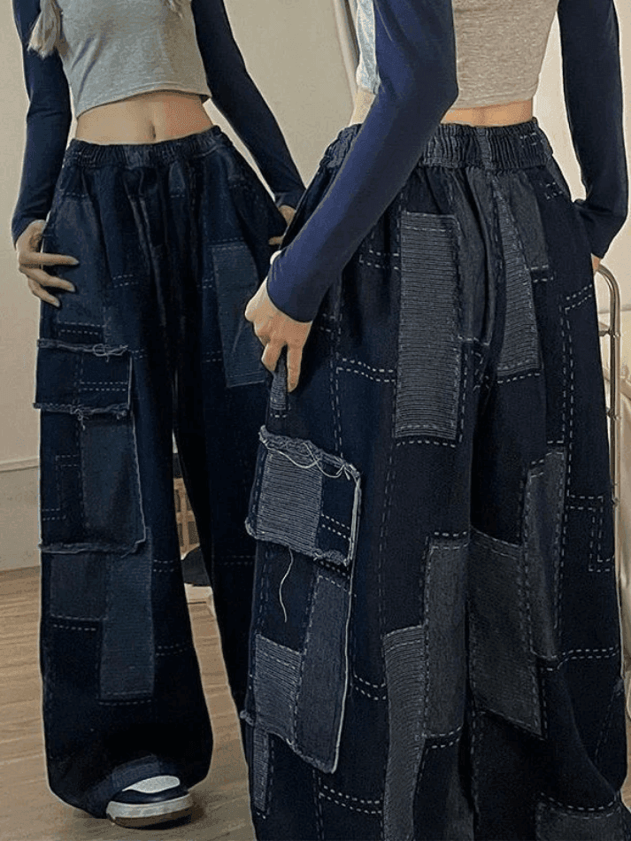 Levoire | Récolte Vin Bleu Carreauté Jean Cargo Baggy