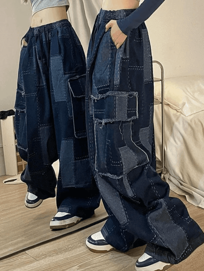 Levoire | Récolte Vin Bleu Carreauté Jean Cargo Baggy