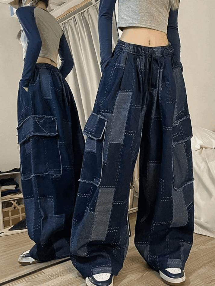 Levoire | Récolte Vin Bleu Carreauté Jean Cargo Baggy