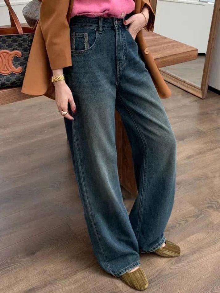 Levoire | Weinlese Bleu Lavage Distress Taille Haute Boyfriend Jeans