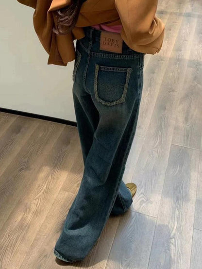 Levoire | Weinlese Bleu Lavage Distress Taille Haute Boyfriend Jeans