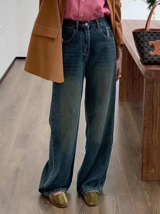 Levoire | Weinlese Bleu Lavage Distress Taille Haute Boyfriend Jeans