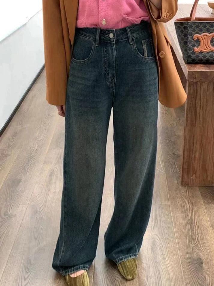 Levoire | Weinlese Bleu Lavage Distress Taille Haute Boyfriend Jeans Bleu