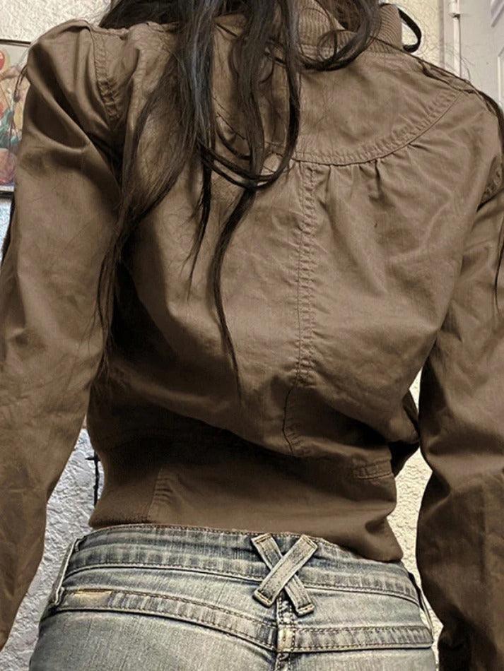Levoire | Veste Courte Slim Marron Vintage À Fermeture Éclair