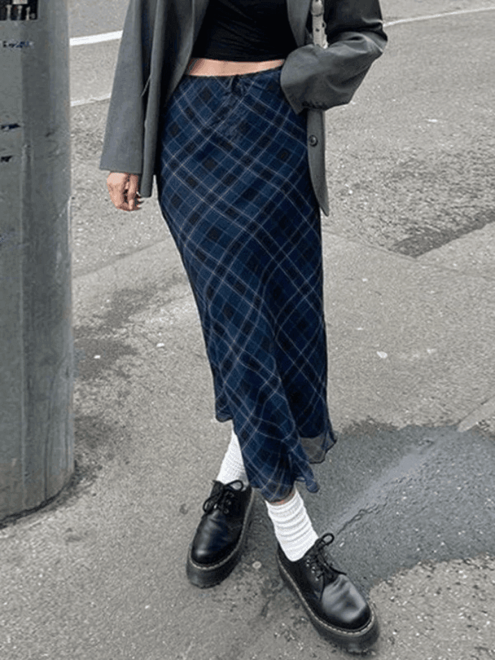 Levoire | Jupe Maxi Vintage Carreaux Bleu