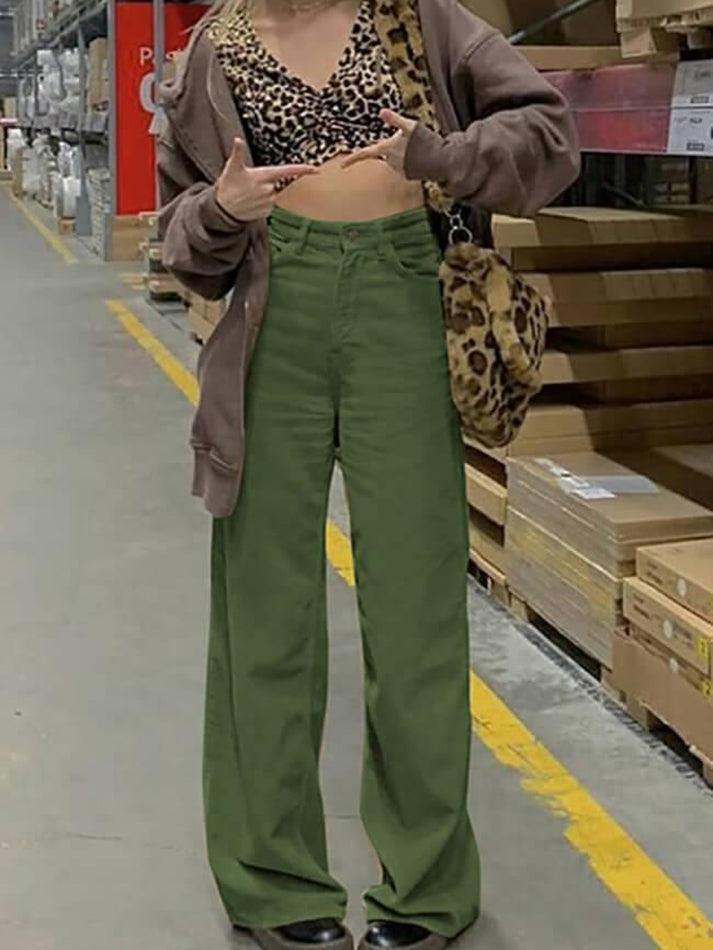Levoire | Weinlese Pantalon Baggy En Velours Côtelé Vert