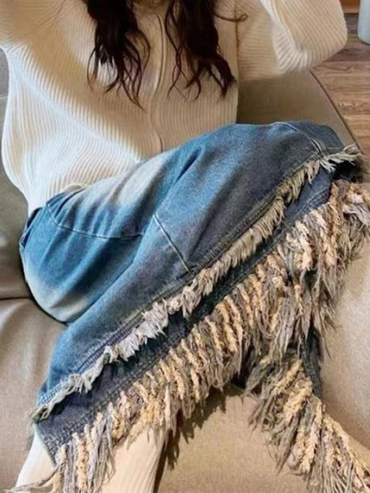 Levoire | Jupe Maxi Déchirée Denim Vintage Ourlet Fente