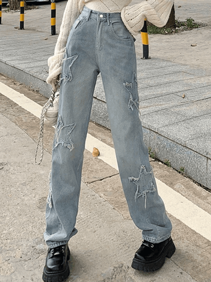 Levoire | Jean Boyfriend Délavé Vintage Étoile Bleu