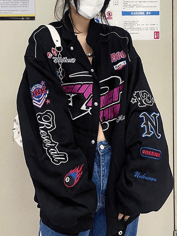 Levoire | Veste Varsity Moto Boutonnée Vintage Brodé