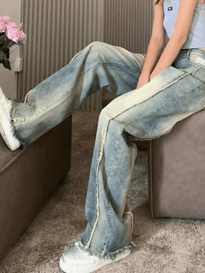Levoire | Broderie Vintage De Vin Burr Jeans Boyfriend Décontractés