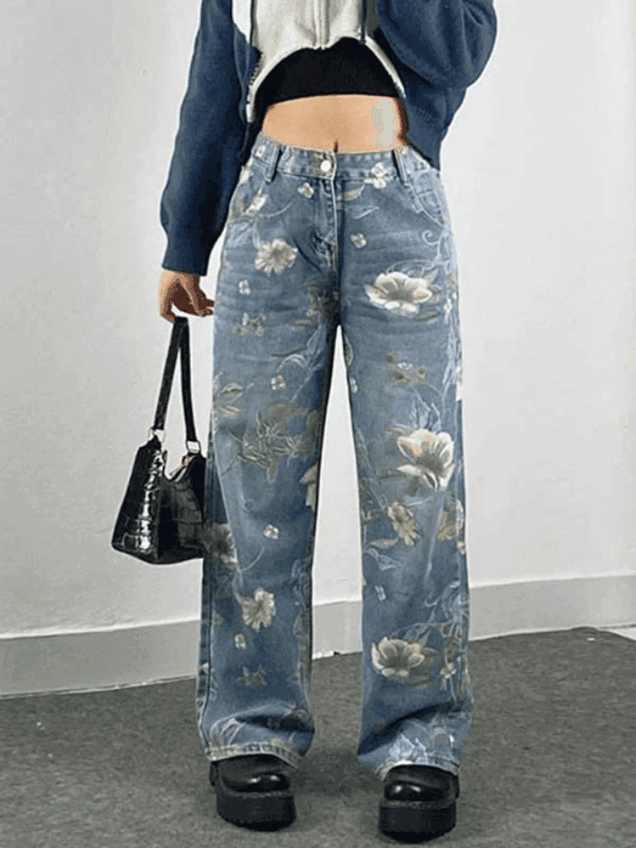 Levoire | Weinlese Fleurs Baggy Boyfriend Jeans