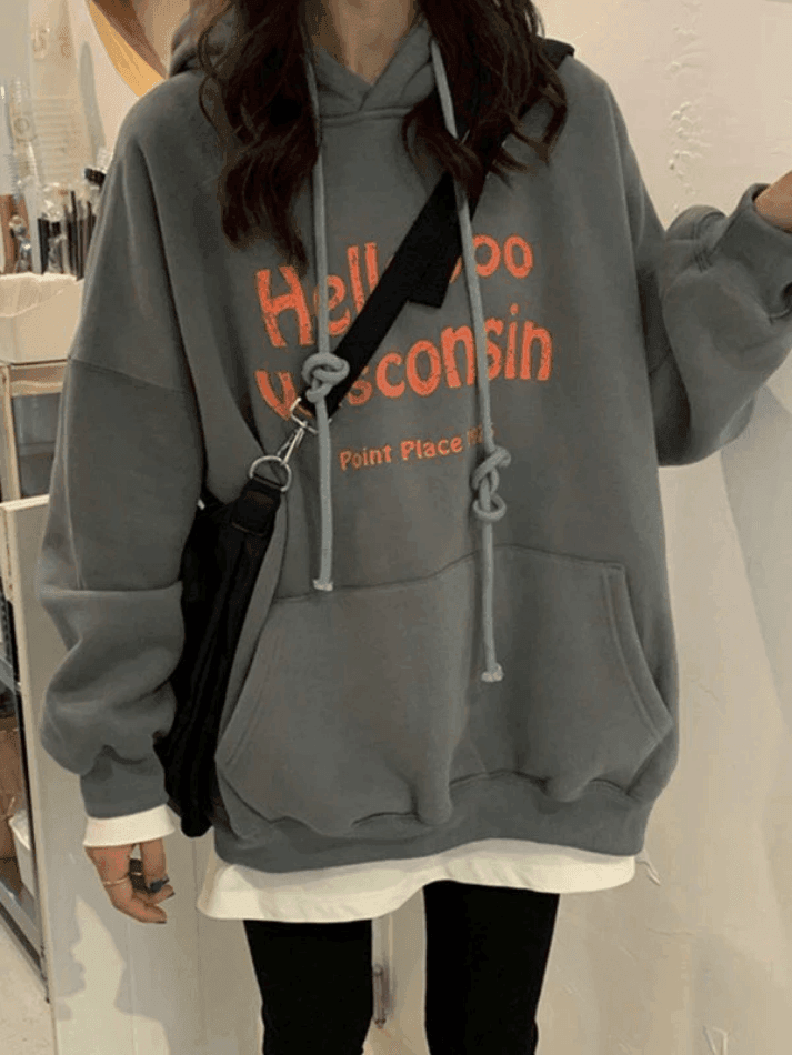 Levoire | Pull-Over Graphique Gris À Capuche Weinlese Gris