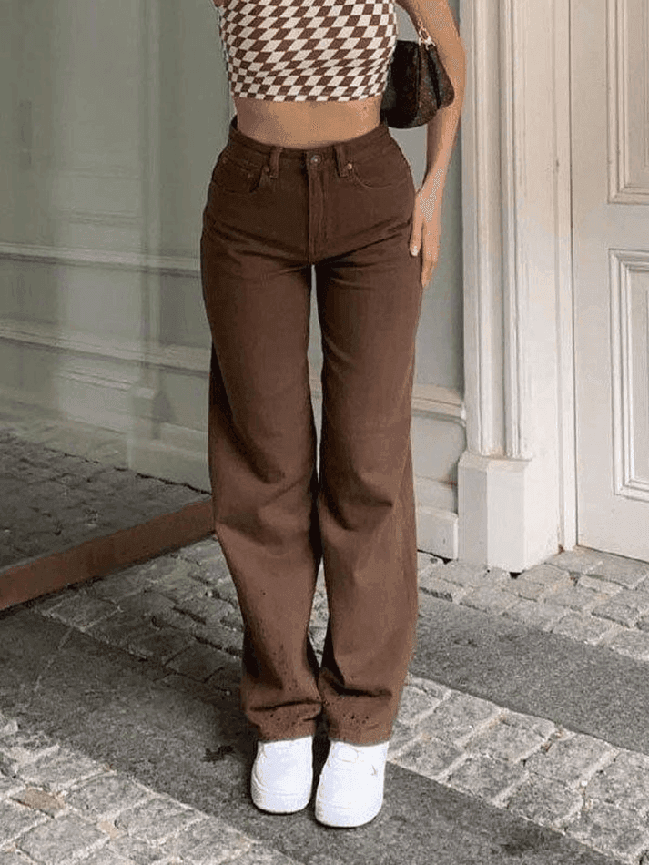 Levoire | Jean Boyfriend Taille Haute Vintage Braun