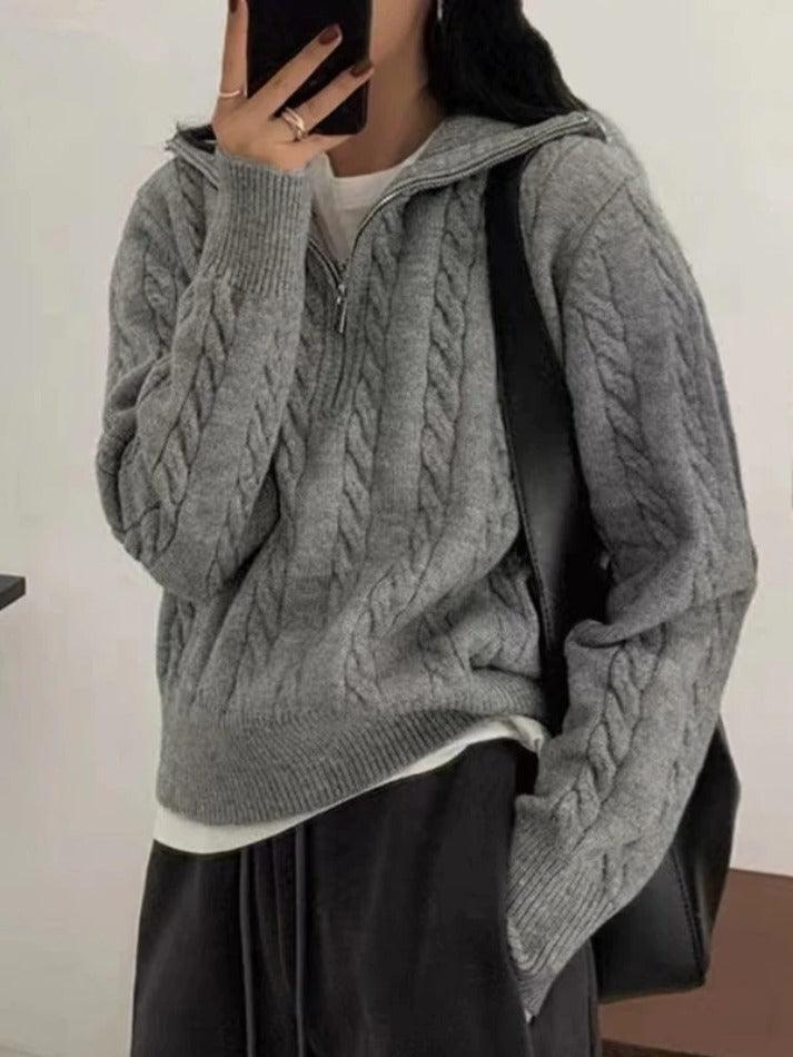 Levoire | Pull Vintage Col Roulé À Revers Gris UNE TAILLE
