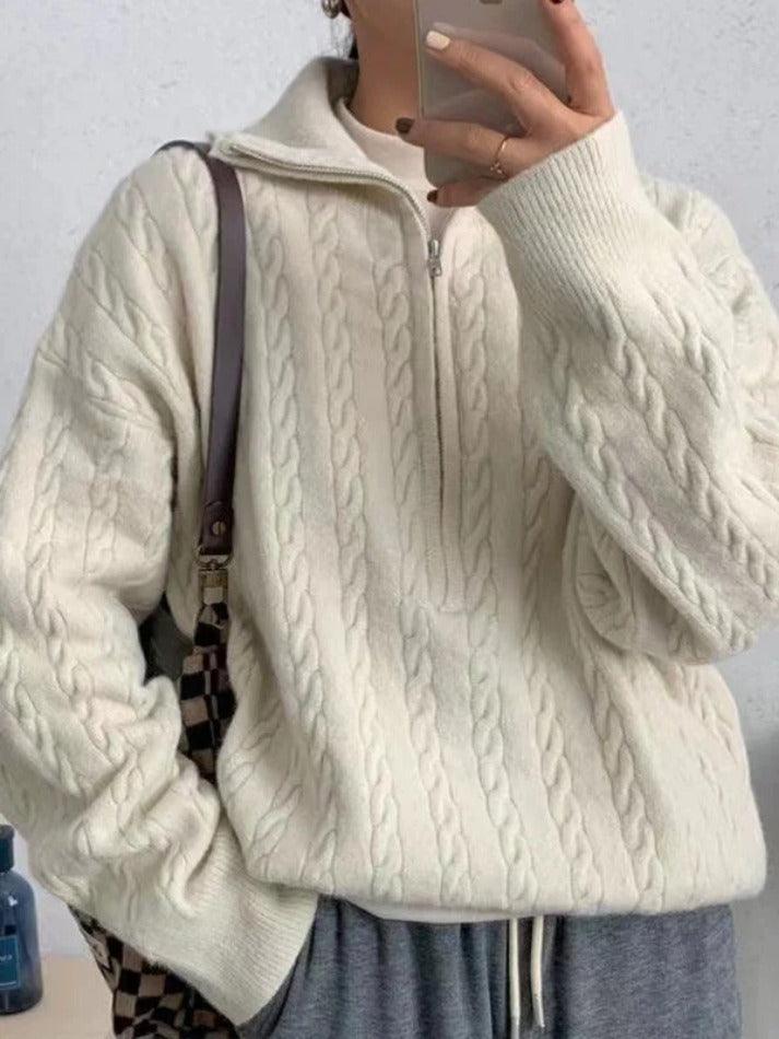 Levoire | Pull Vintage Col Roulé À Revers Beige UNE TAILLE