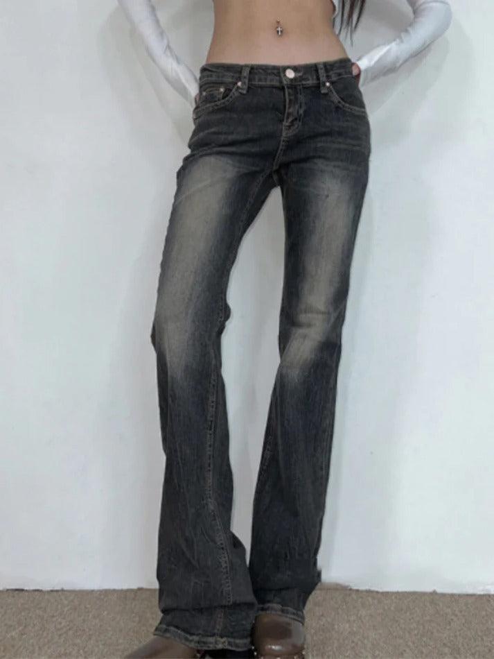 Levoire | Taille Basse Lavage Flare Jeans Bleu