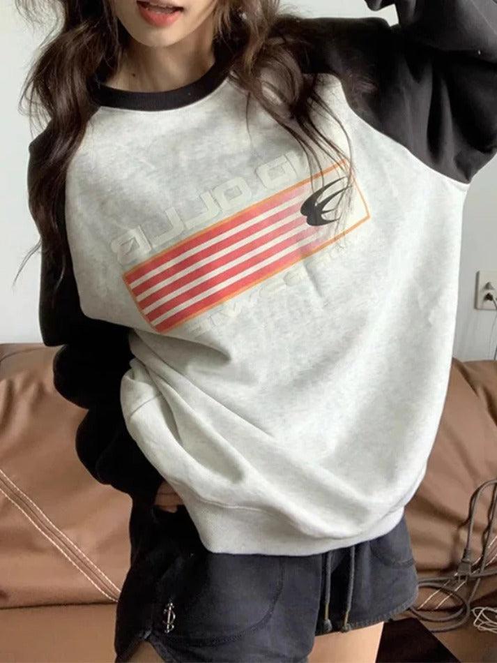 Levoire | Imprimé Weinlese Pull Raglan Col Rond Gris