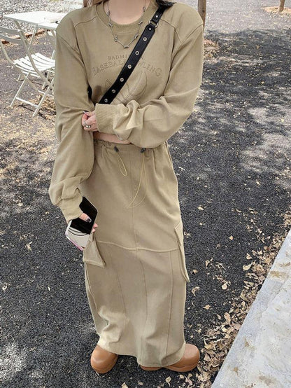 Levoire | Sweat-Shirt Court À Imprimé Vintage Et Ensemble De Jupes Cargo Avec Cordon De Serrage