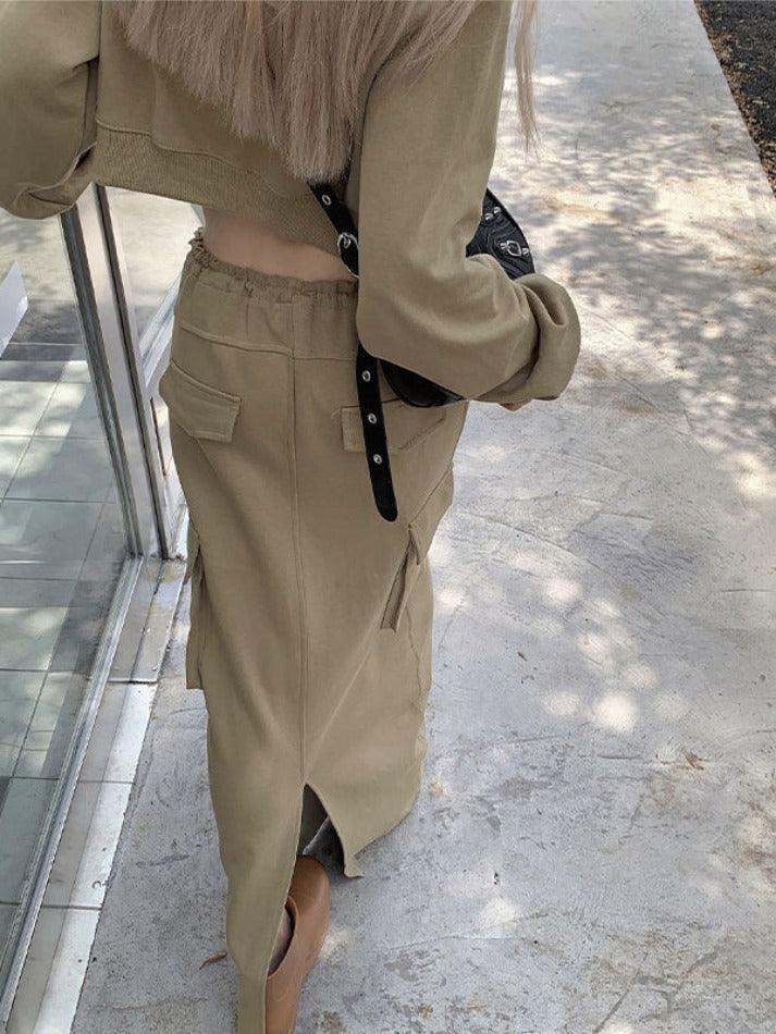 Levoire | Sweat-Shirt Court À Imprimé Vintage Et Ensemble De Jupes Cargo Avec Cordon De Serrage