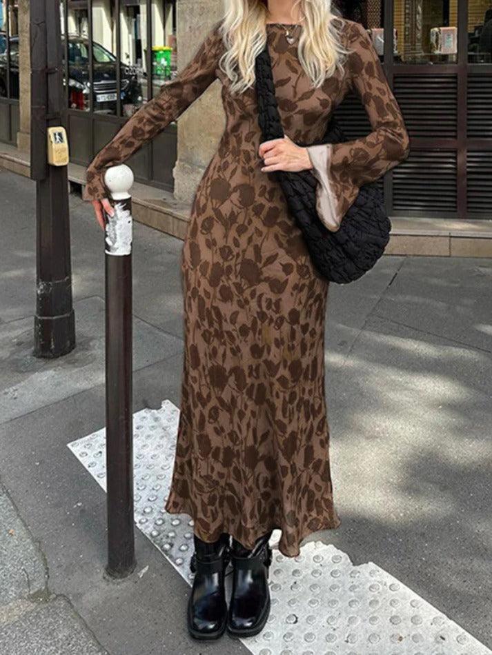 Levoire | Imprimé Vintages Manches Trompette Maxi Robe Braun