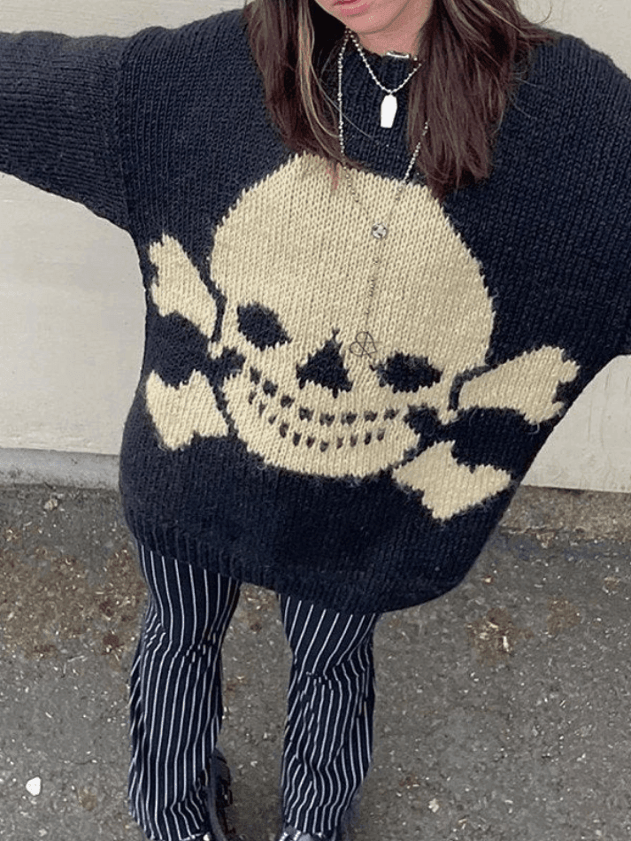 Levoire | Pull Sweatshirt Jacquard Skull Weinlese Noir
