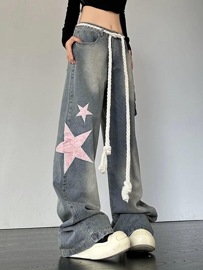 Levoire | Jean Boyfriend Imprimé Patch Étoile Vintage