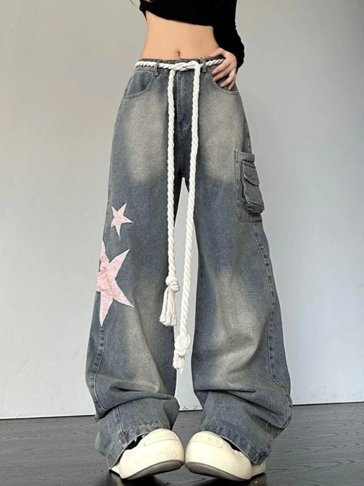 Levoire | Jean Boyfriend Imprimé Patch Étoile Vintage