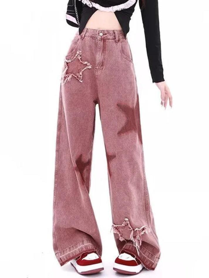 Levoire | Récolte Impression D'Étoiles Broderie Jean Boyfriend Rosa